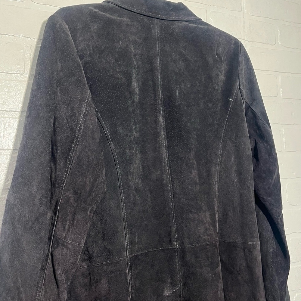 Denim & Company Womens Leather Blazer Dark Grey Button Front Classic Large - Picture 9 of 13